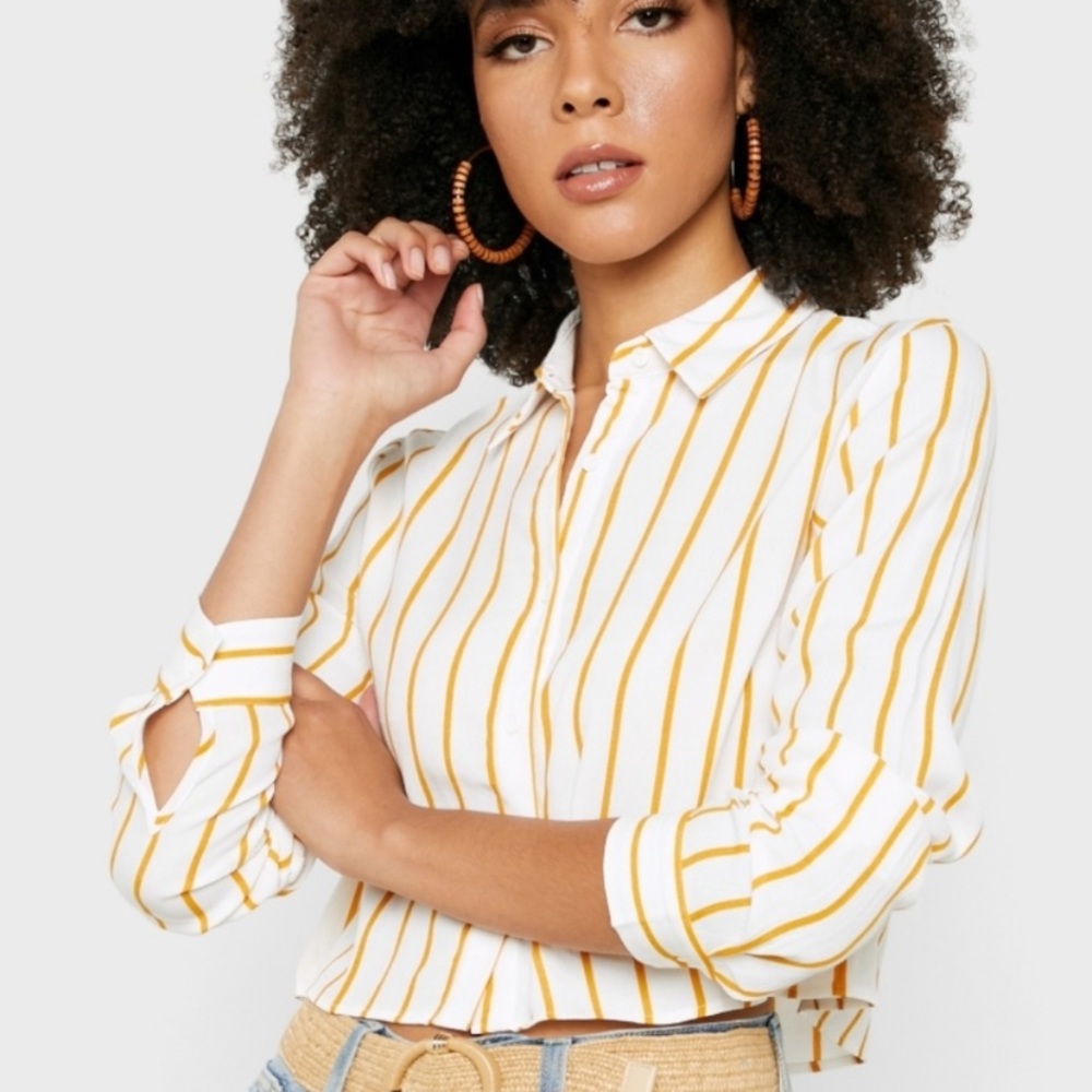 forever21 striped button up crop top